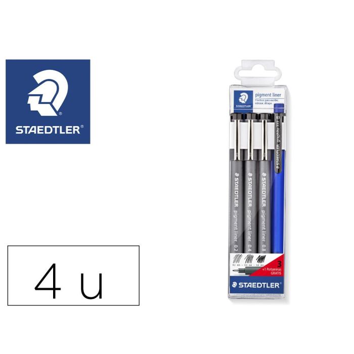 Staedtler Rotulador Pigment Liner Negro Estuche 3 Ud + 1 Portaminas De Regalo