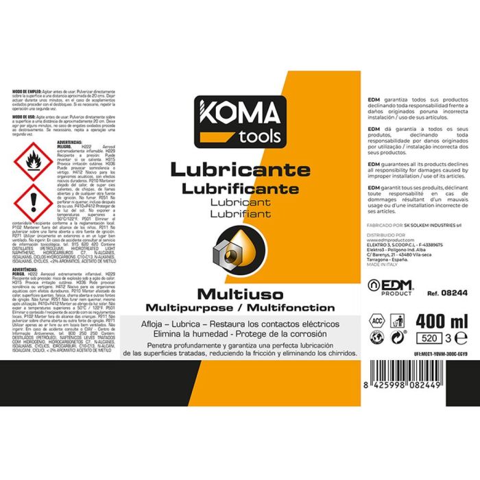 Lubricante multiusos spray 400 ml koma tools 3 Lubricante multiusos spray 400 ml koma tools 3