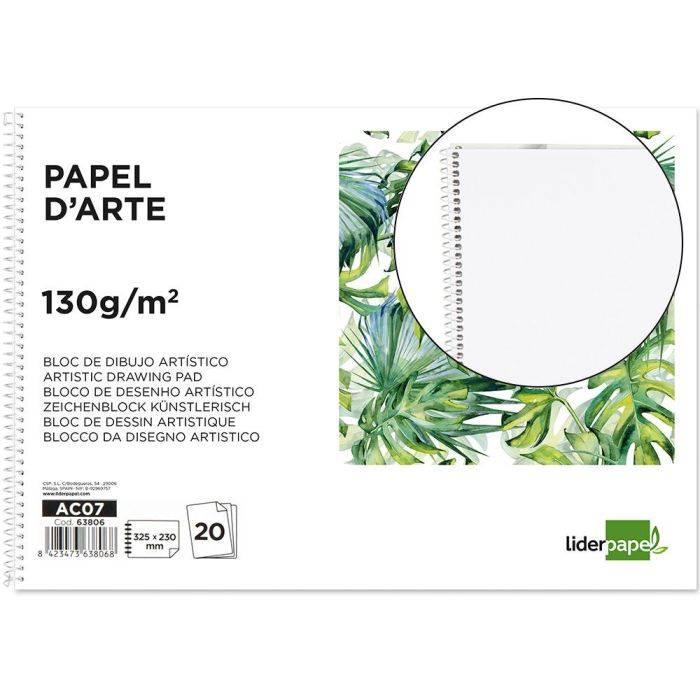 Bloc Dibujo Liderpapel Artistico Espiral 230x325 mm 20 Hojas 130 gr-M2 Sin Recuadro Sin Microperforado