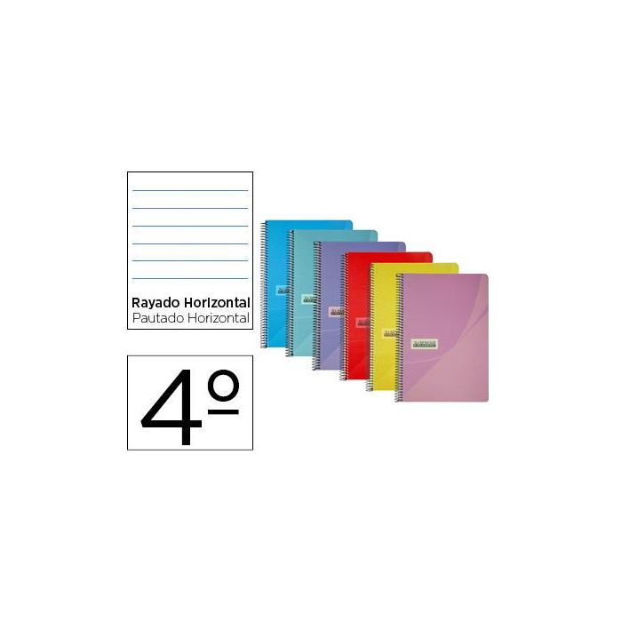 Cuaderno Espiral Papercop Cuarto Tapa Plastico 80H 90 gr Rayado Horizontal Con Margen Colores Surtidos 6 unidades