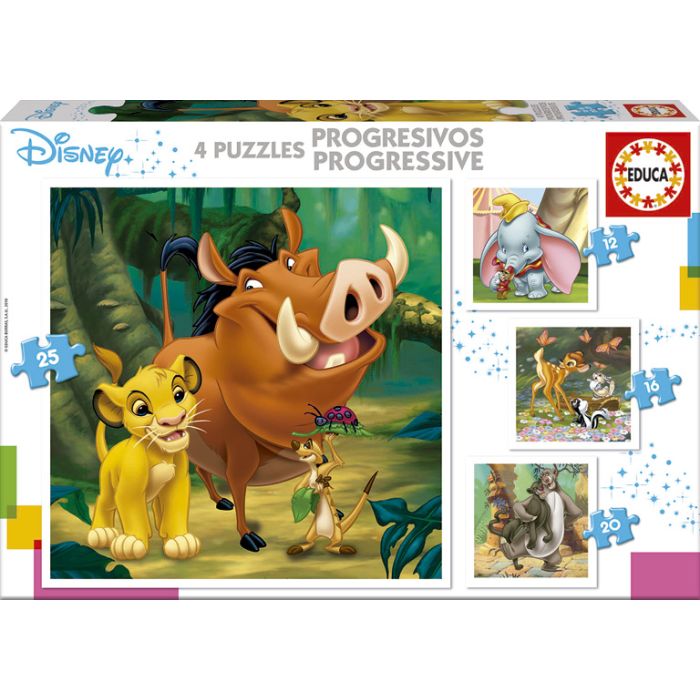 Puzzle Progre. Animals Dumbo+Bambi+Lion King 18104 Educa