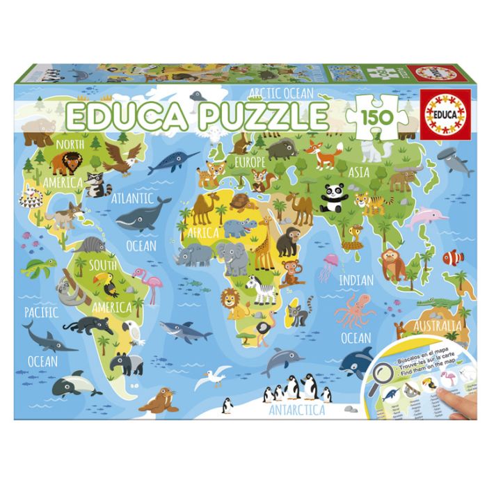 Puzzle 150 Mapamundi Animales 18115 Educa