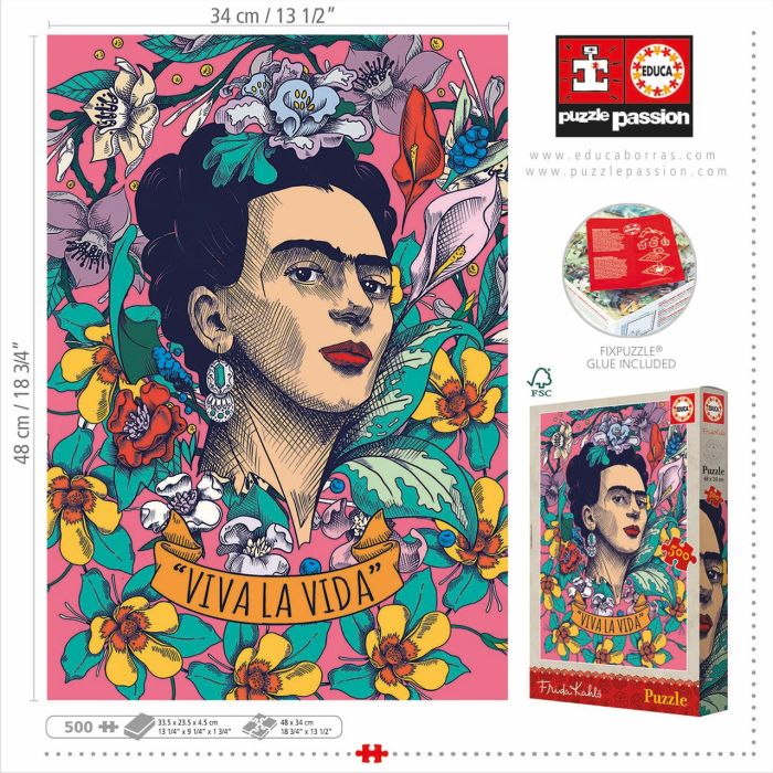 Puzzle 500 "Viva La Vida", Frida Kahlo 19251 Educa 2