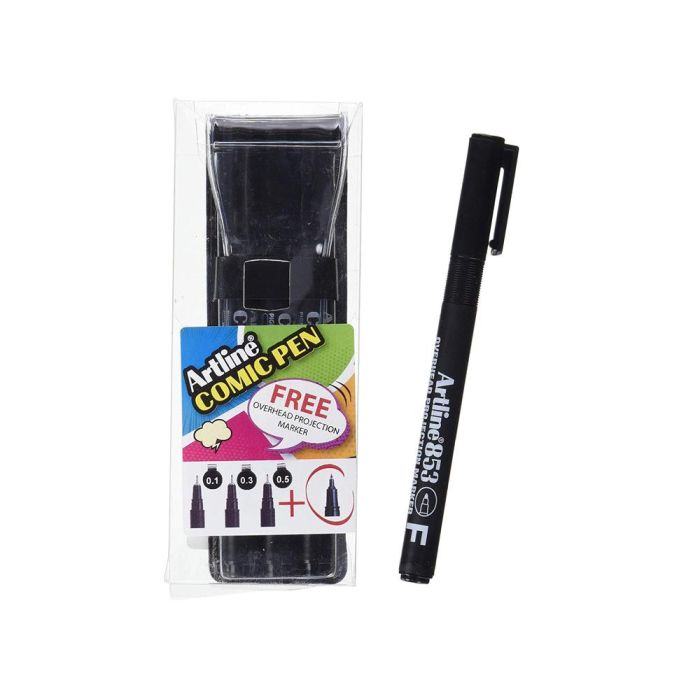 Rotulador Artline Comic Pen Calibrado Micrometrico Negro Bolsa De 3 Uds 0,2 0,4 0,8 + Fluorescente 660 1