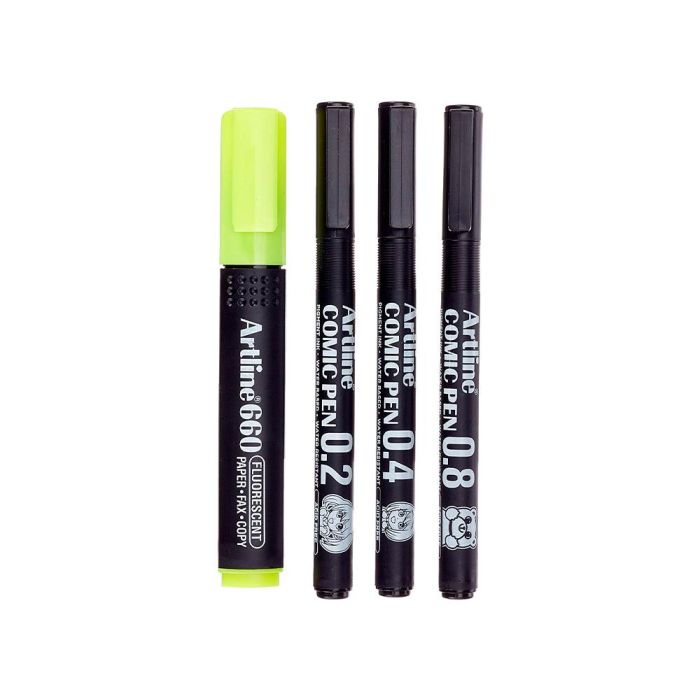 Rotulador Artline Comic Pen Calibrado Micrometrico Negro Bolsa De 3 Uds 0,2 0,4 0,8 + Permanente 853 1