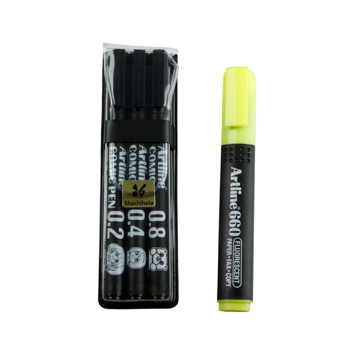 Rotulador Artline Comic Pen Calibrado Micrometrico Negro Bolsa De 3 Uds 0,2 0,4 0,8 + Permanente 853 1