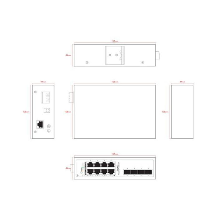 Ernitec Switch industrial gestionado PoE L2, 8 puertos Gigabit, 4 SFP, 1 consola, IP40, -40 a 75°C, DIN35 1 Ernitec Switch industrial gestionado PoE L2, 8 puertos Gigabit, 4 SFP, 1 consola, IP40, -40 a 75°C, DIN35 1