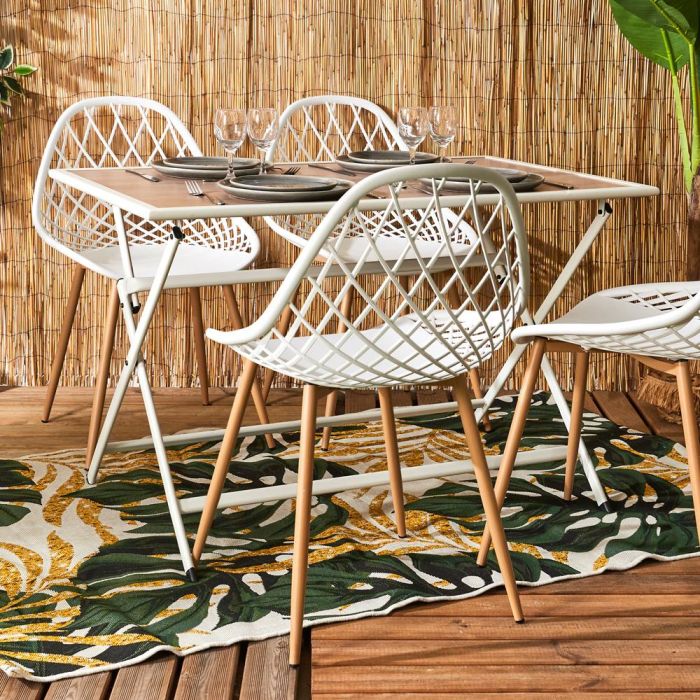 Home Deco Factory Mesa Metal Blanca 110x70 cm Plegable con Tablero de Vidrio Templado 5