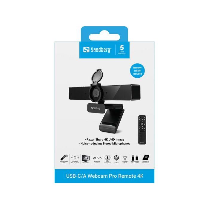 Sandberg Webcam Pro Remote 4K, USB-C/A, Enfoque Automático y Control Remoto para Videoconferencias 7