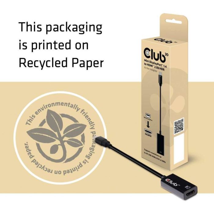 Club3D Adaptador Activo Mini DisplayPort 1.4 a HDMI 2.0b HDR 4K 60Hz - Negro para Windows/Mac 4 Club3D Adaptador Activo Mini DisplayPort 1.4 a HDMI 2.0b HDR 4K 60Hz - Negro para Windows/Mac 4