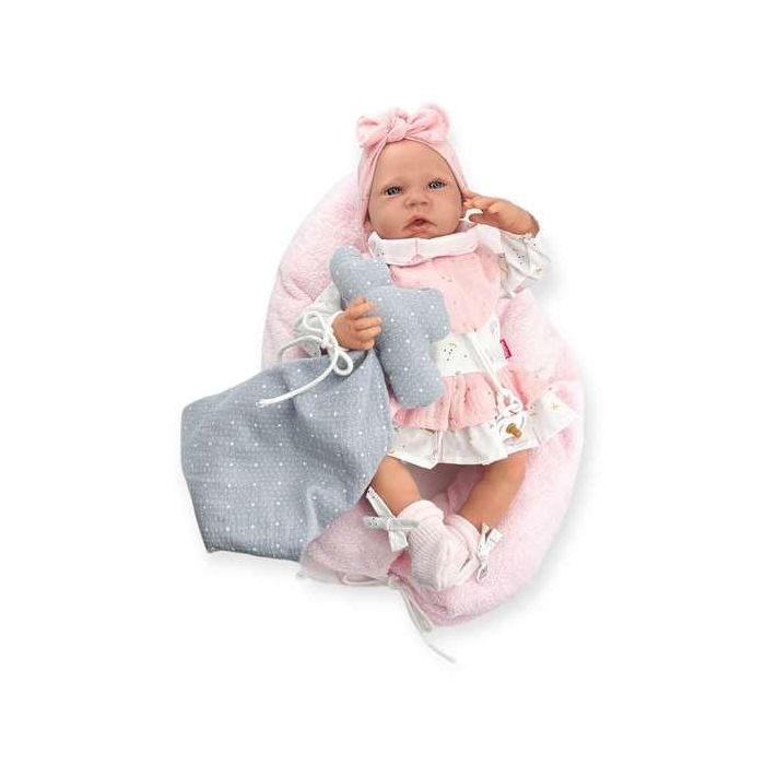 Reborn vestido blanco lazo rosa mecanismo pulsador lloro ref: 18402-24 50 cm Reborn vestido blanco lazo rosa mecanismo pulsador lloro ref: 18402-24 50 cm