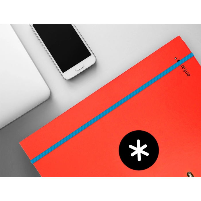 Antartik Carpeta con recambio A4 cuadro 5mm, 4 anillas 25mm redondas, forrada, cierre gomilla, color rojo 10