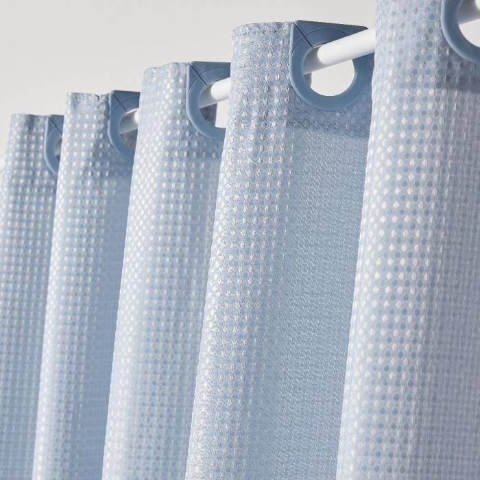 Cortina de ducha con diseño de gofres - Azul - Poliéster - 180 x 200 cm - 12 ganchos - UTILITY - TODAY 1