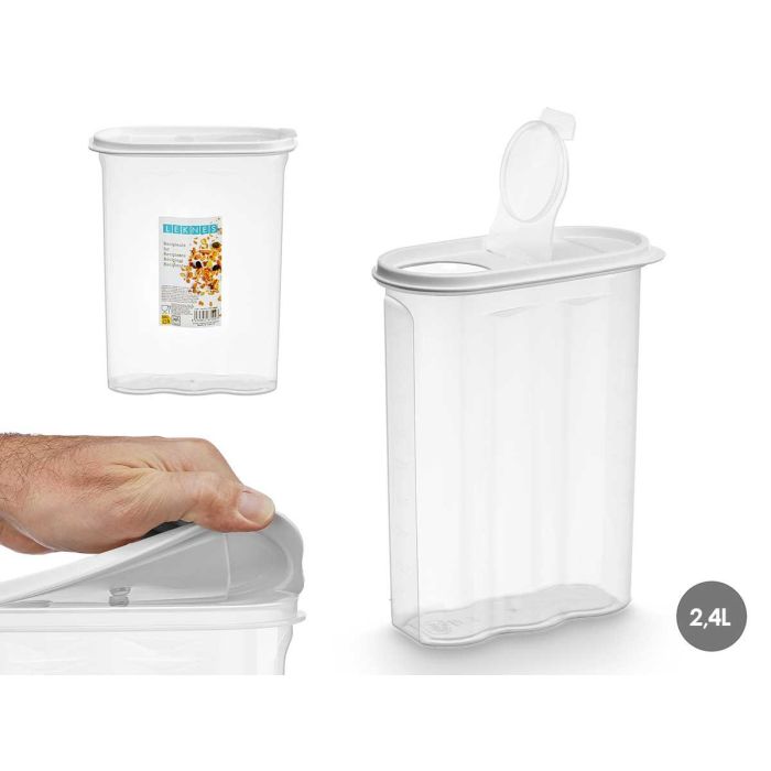Recipiente Multiuso Leknes para Cereales, 2.4L, 19.5x24.5x9.5 cm, Blanco/Transparente (24 Unidades) Recipiente Multiuso Leknes para Cereales, 2.4L, 19.5x24.5x9.5 cm, Blanco/Transparente (24 Unidades)