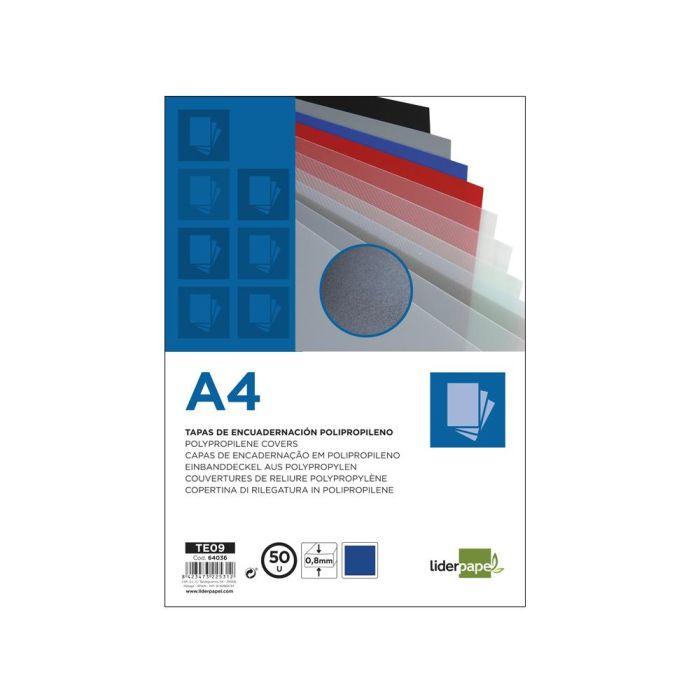 Tapa Encuadernacion Liderpapel Polipropileno A4 0.8 mm Azul Opaco Paquete De 50 Unidades 1