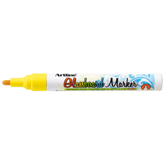 Rotulador Artline Glass Marker Especial Cristal Borrable En Seco O Humedo Color Amarillo Fluor 12 unidades 2