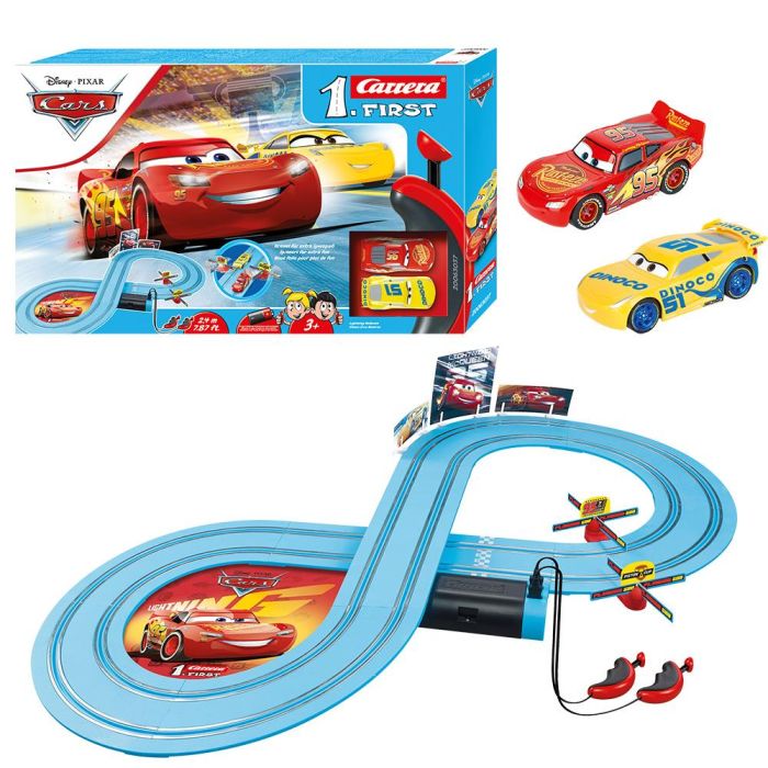 Pista carrera disney pixar cars race of friends, incluye 2 coches (rayo y cruz) 2,4 metros