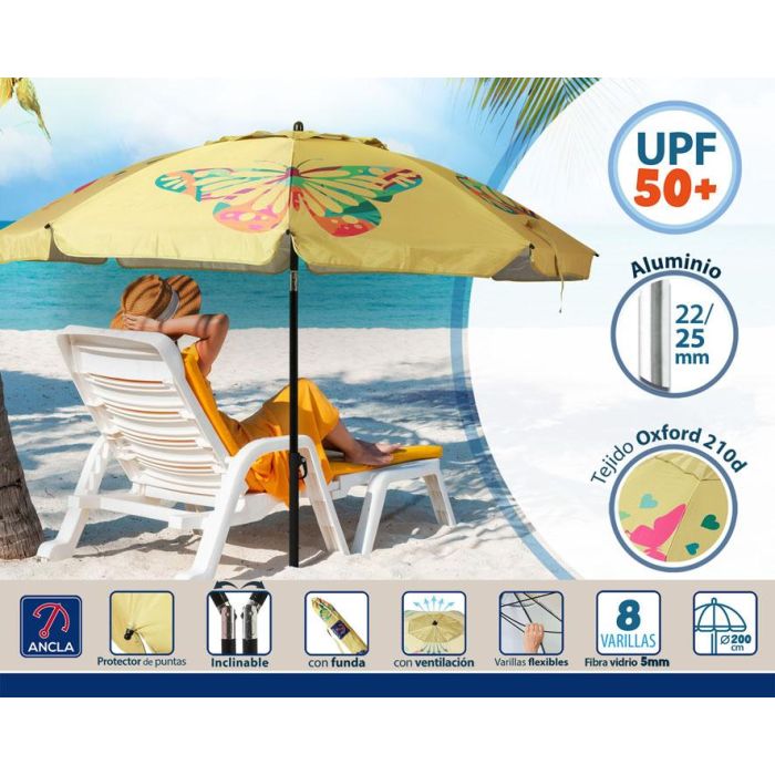 Atosa Sombrilla de Playa Reclinable de Aluminio con UPF 50+, Amarillo, 200 cm 2