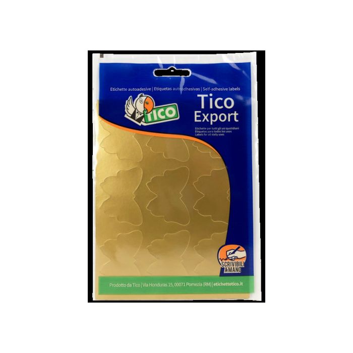 Paquete 10 Hojas Etiquetas Satinadas Oro 48X36 Mm Tico E-GL-4836