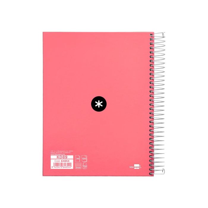 Cuaderno Espiral A5 Micro Antartik Tapa Forrada120H 90 gr Cuadro 5 mm 5 Band 6 Taladros Color Coral 2