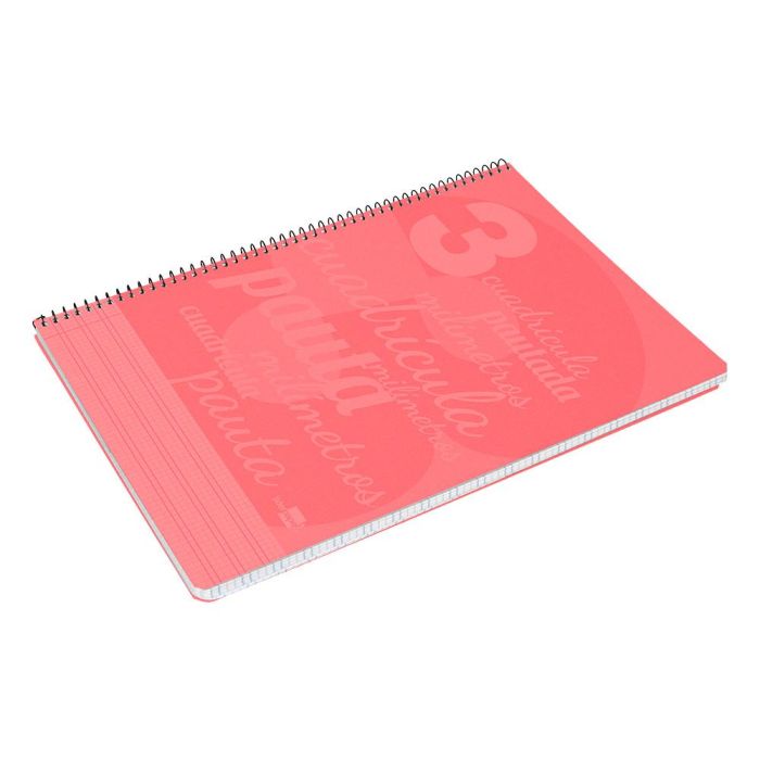 Cuaderno Espiral Liderpapel Folio Pautaguia Tapa Plastico 80H 75 gr Cuadro Pautado 3 mm Con Margen Color Rojo 5