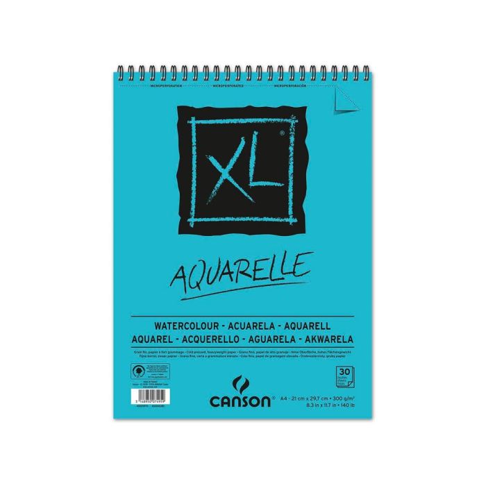 Bloc Dibujo Acuarela Canson XL Aquarelle Grano Fino Din A4 Microperforado Espiral 21x29,7 cm 30 Hojas 300 gr-M2 1