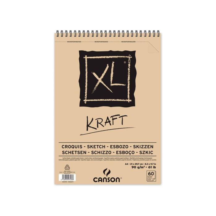 Bloc Dibujo Esbozo Canson XL Kraft Din A4 Kraft Rayado Beige Espiral 21x29,7 cm 60 Hojas 90 gr-M2 1