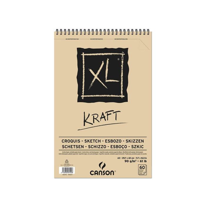 Bloc Dibujo Esbozo Canson XL Kraft Din A3 Kraft Rayado Beige Espiral 29,7x42 cm 60 Hojas 90 gr-M2 1