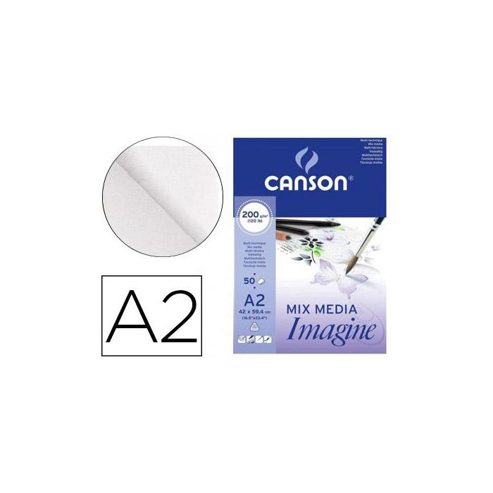 Bloc Dibujo Multitecnicas Canson Imagine Din A2 Encolado Liso 42x59,4 cm 50 Hojas 200 gr-M2