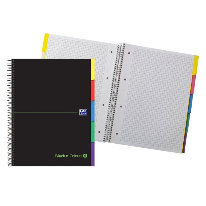 Cuaderno Espiral Oxford Ebook 5 Tapa Extradura Din A4+ 100 H Con Separadores Cuadricula 5 mm Black'N Colors Verde 5 unidades 1