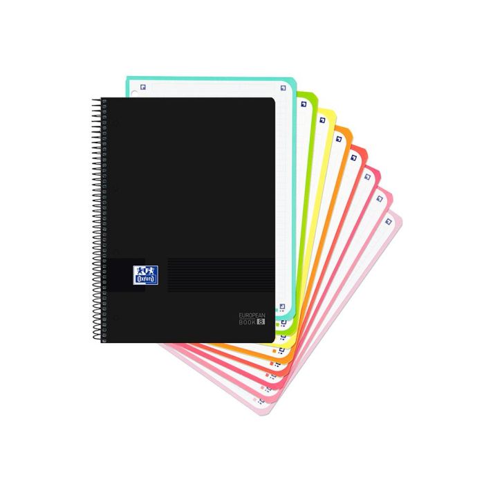 Oxford Cuaderno Black N´Colours Europeanbook 8 Microperforado 160H A4+ 5x5 T-Plástico Pack 5 Ud Negro-Turquesa 2