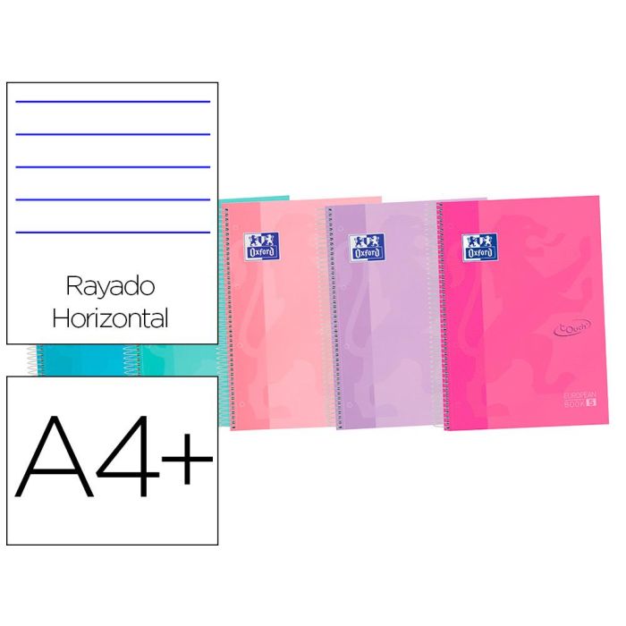 Oxford Cuaderno Touch Europeanbook 5 Microperforado 120H A4+ 1 Linea T-Extradura Pack 5 Ud C-Surtidos Exclusivos