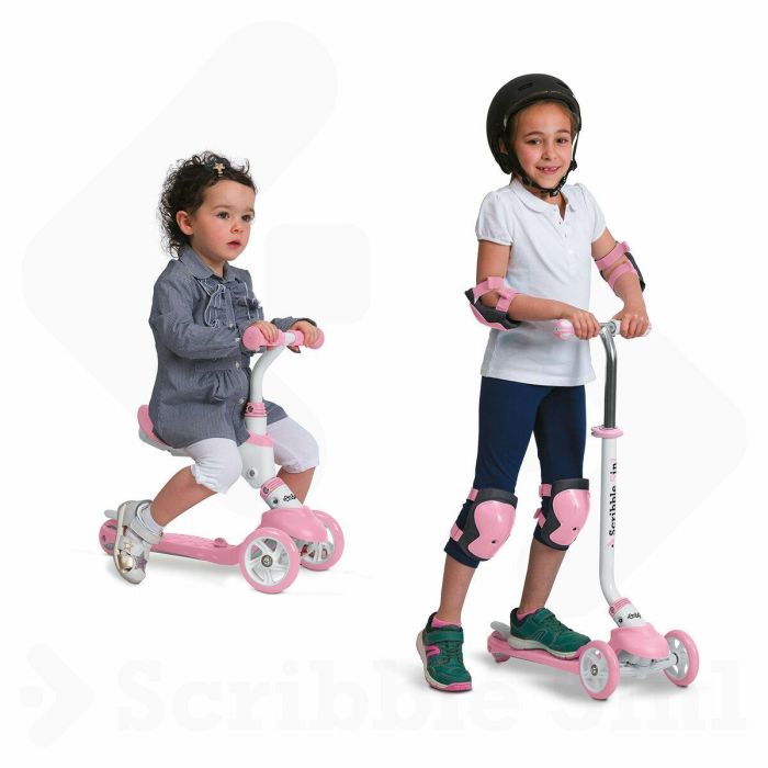 Mondo Scooter On and Go Scribble 5 en 1 plegable con 3 ruedas, manillar ajustable y freno trasero - Rosa 1
