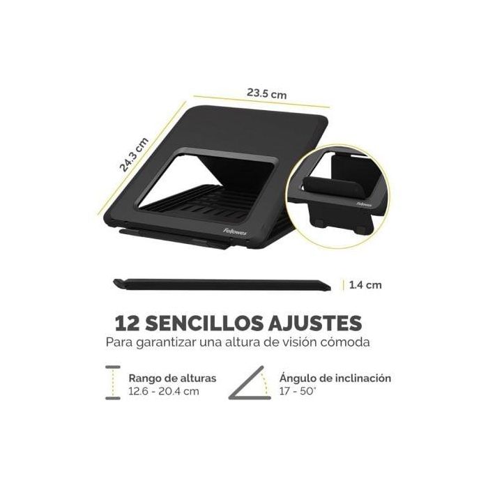 Soporte Elevador Fellowes Breyta Para Portatil 14-' Plastico Reciclado Color Negro 14x235x268 mm 2 Soporte Elevador Fellowes Breyta Para Portatil 14-' Plastico Reciclado Color Negro 14x235x268 mm 2