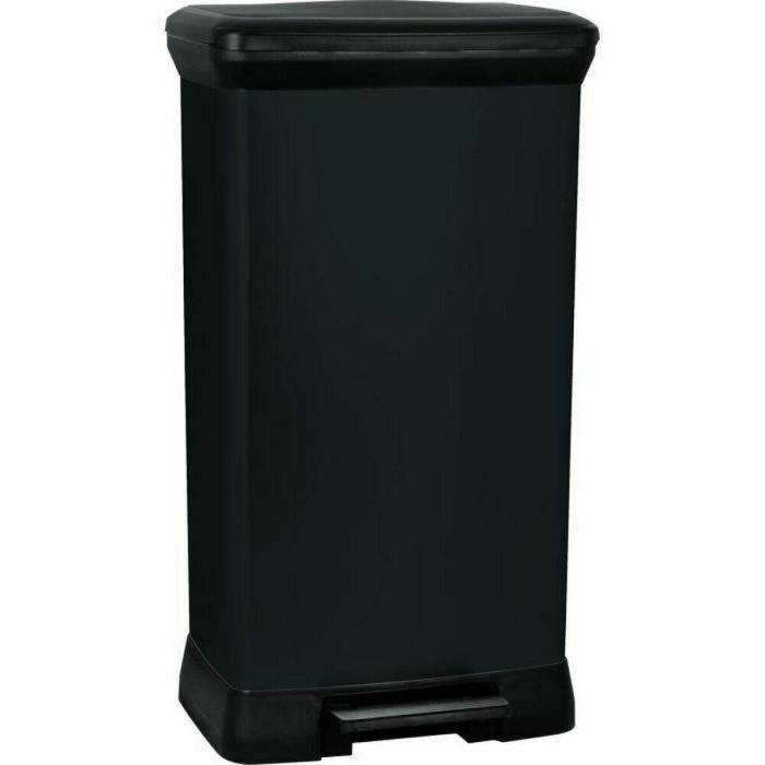 Curver Cubo de Basura de Pedal Rectangular 50 L Negro Antiolor, Antihuellas, Plegable, No se Oxida y Fácil Limpieza