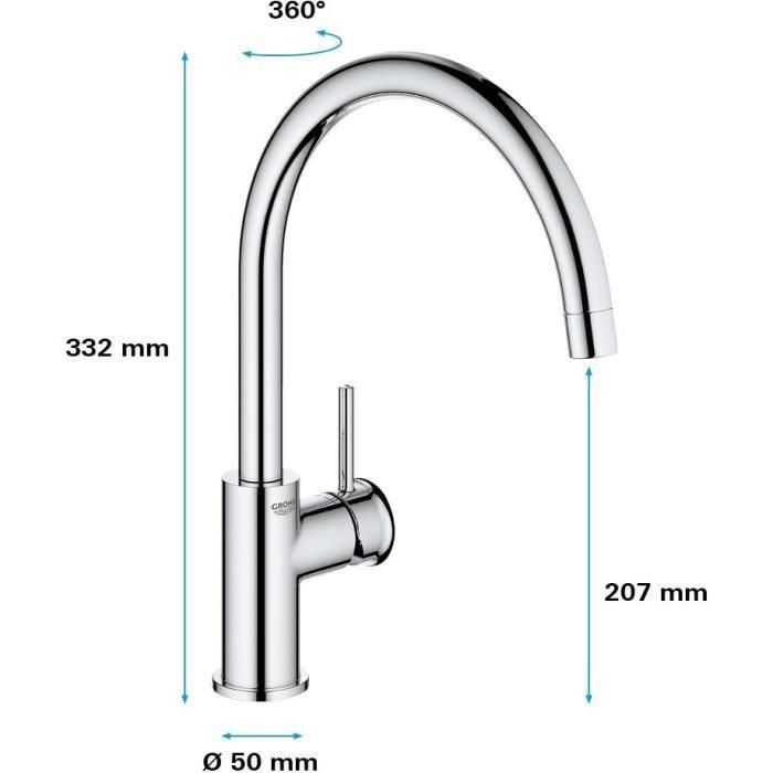 Grohe Grifo Monomando de Fregadero Caño Alto, Ducha Extraíble con 2 Chorros, Giro 360°, Limitador de Flujo 2 Grohe Grifo Monomando de Fregadero Caño Alto, Ducha Extraíble con 2 Chorros, Giro 360°, Limitador de Flujo 2