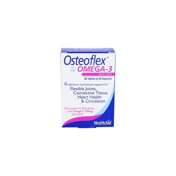 Health Aid Osteoflex Omega 3 con Glucosamina, Condroitina y Vitamina C para Articulaciones y Salud Cardiovascular 30 Comp. 30 Cap.