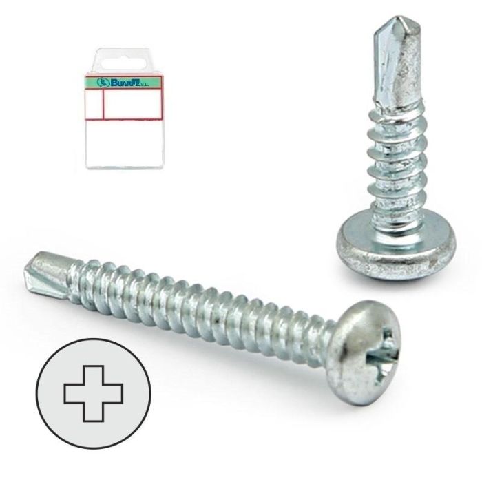 Buarfe Tornillo Autoperforante Cabeza Alomada Cincado DIN 7504-N para Chapa Metálica 3.9mm x 19mm