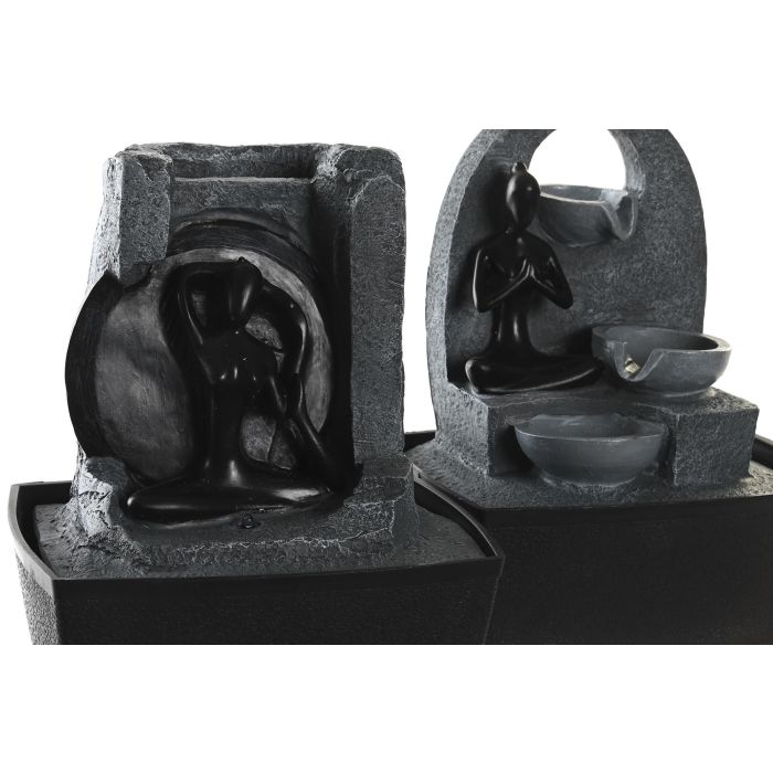 DKD Home Decor Fuente Decorativa LED de Resina Tema Yoga Indio Gris y Negro Desmontable Pack de 2 Unidades 15x20x24 cm 2