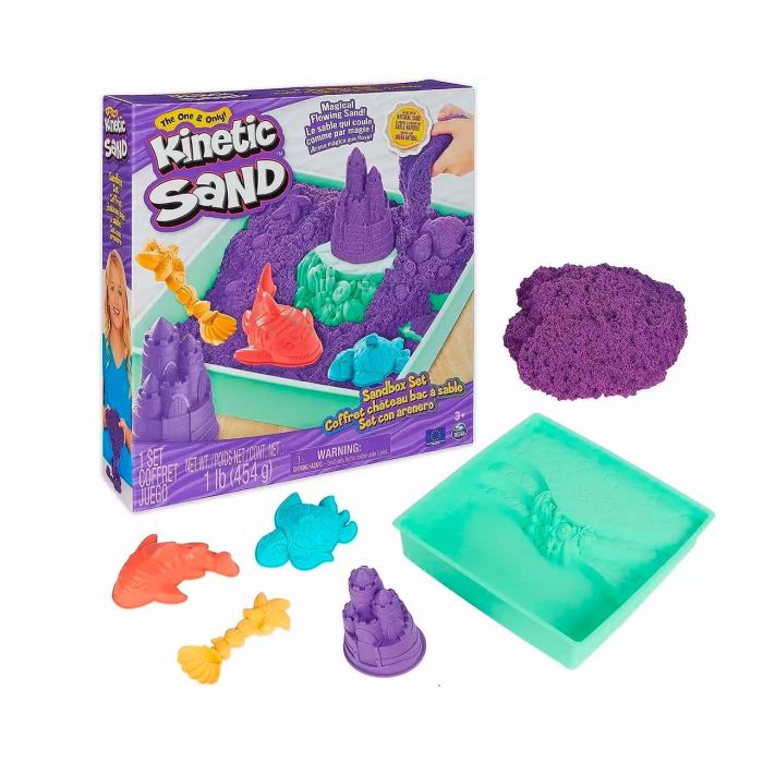 Spin Master 6067477 Kinetic Sand Caja de Arena Morada con 450gr, Moldes y Herramientas 2