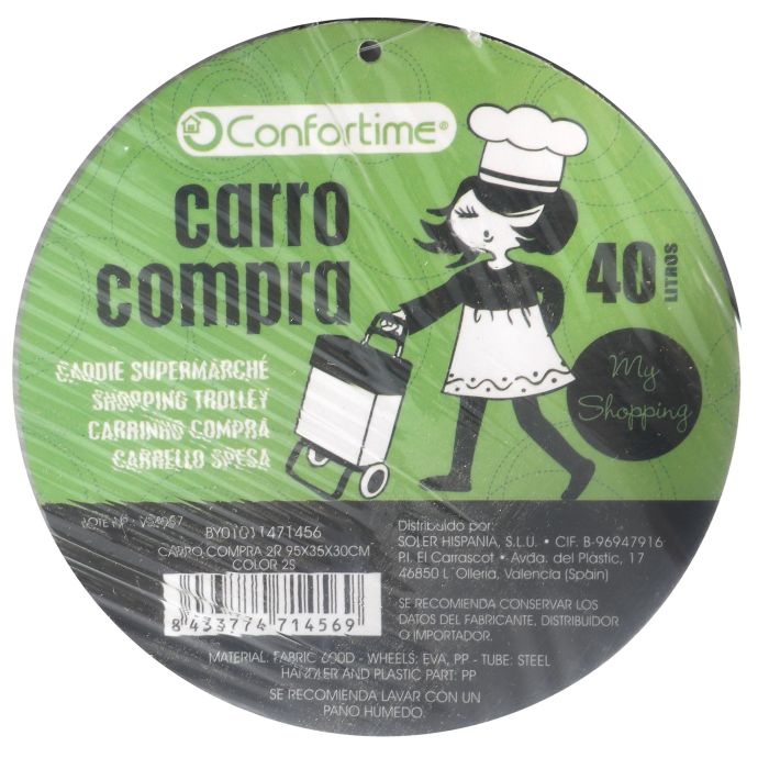 Carro de Compra 2 Ruedas 95x35x30 cm Color 2S - Confortime (4 Unidades) 1 Carro de Compra 2 Ruedas 95x35x30 cm Color 2S - Confortime (4 Unidades) 1