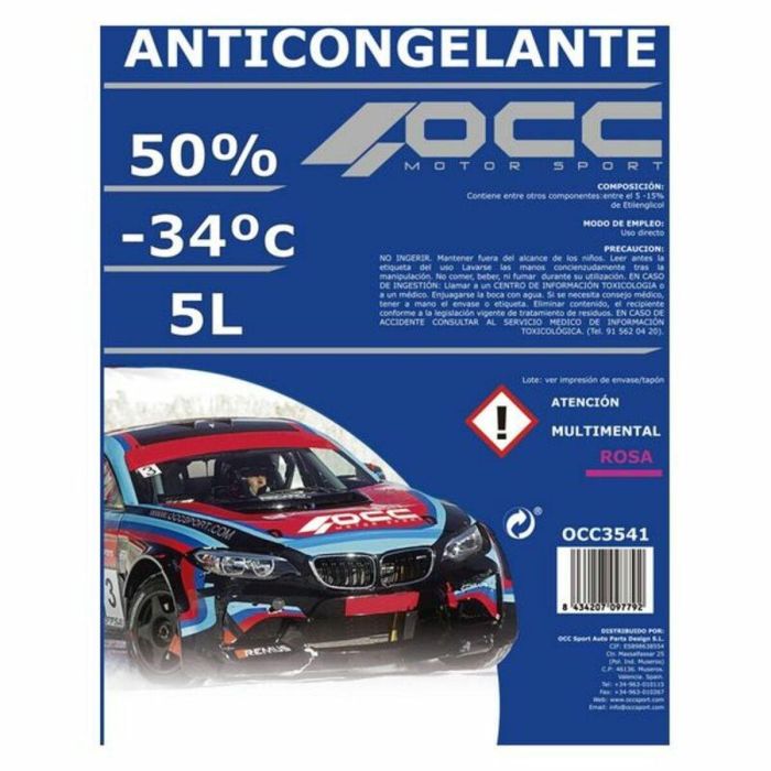 Anticongelante OCC Motorsport 50% Orgánico Rosa (5 L) 1 Anticongelante OCC Motorsport 50% Orgánico Rosa (5 L) 1