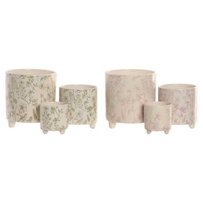 Macetero Shabby DKD Home Decor Blanco Verde 13.7 x 14.7 x 13.7 cm Set de 3 (2 Unidades) 1