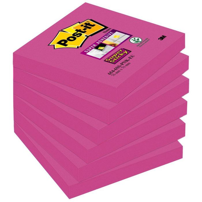 Post-It Notas adhesivas super sticky 76x76 monocolor fucsia 6 blocs x 90 hojas