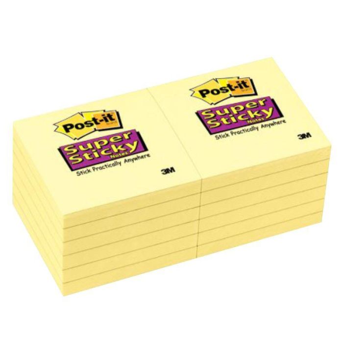 Post-It Bloc Notas Adhesivas 654 Super Sticky 90H 76x76 Ultra Amarillo Paquete 12 Ud