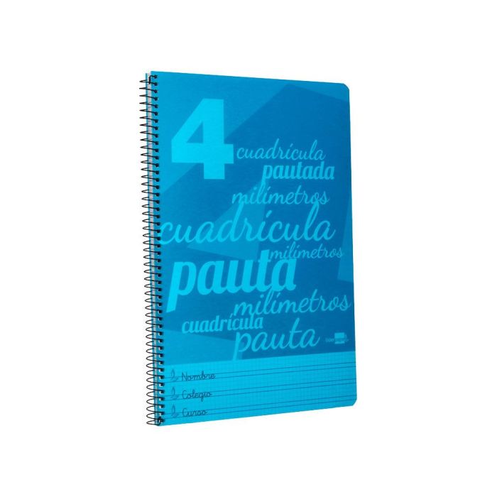Cuaderno Espiral Liderpapel Folio Pautaguia Tapa Plastico 80H 75 gr Cuadro Pautado 4 mm Con Margen Color Azul 1