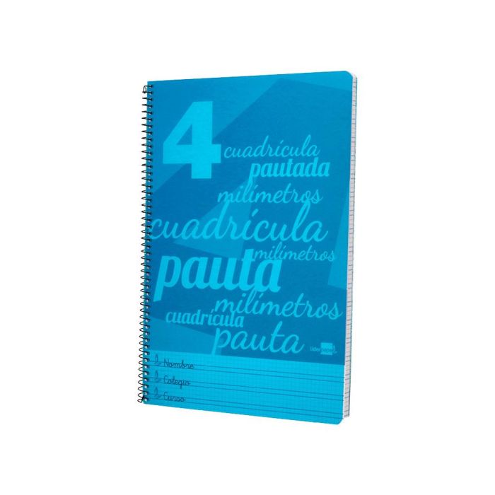 Cuaderno Espiral Liderpapel Folio Pautaguia Tapa Plastico 80H 75 gr Cuadro Pautado 4 mm Con Margen Color Azul