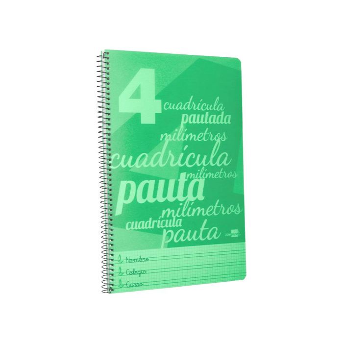 Cuaderno Espiral Liderpapel Folio Pautaguia Tapa Plastico 80H 75 gr Cuadro Pautado 4 mm Con Margen Color Verde 2