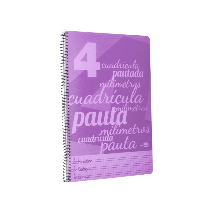 Cuaderno Espiral Liderpapel Folio Pautaguia Tapa Plastico 80H 75 gr Cuadro Pautado 4 mm Con Margen Color Violeta