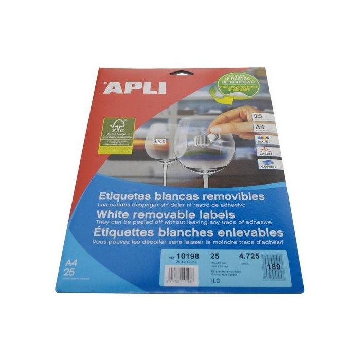 Apli Etiquetas Adhesivas 25,4x10 mm C/Romos 189 Inkjet-Láser Blanco 4725ud